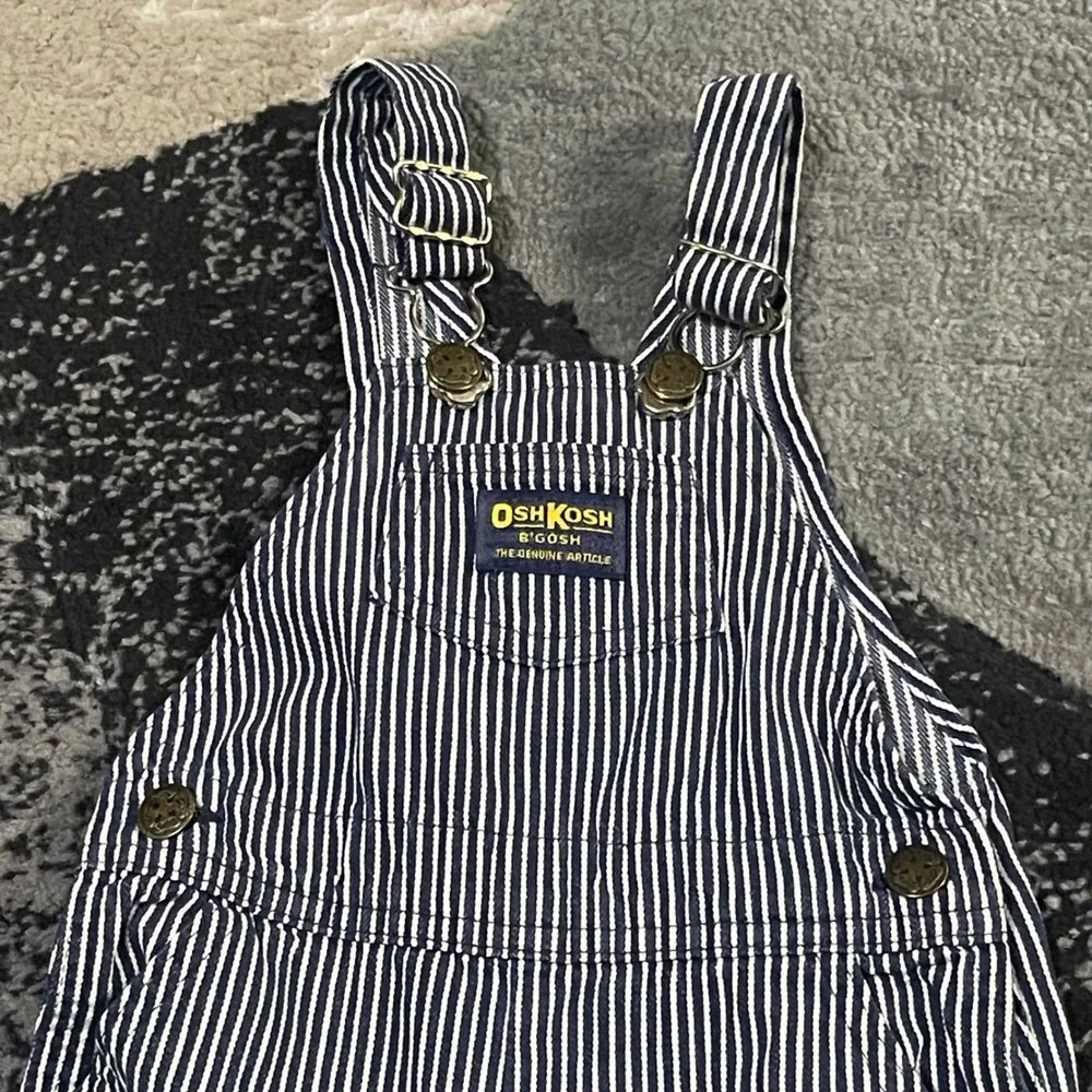 Vintage OshKosh B'gosh Vesbak Overalls Kids 24M Blue Hickory Stripe USA Made